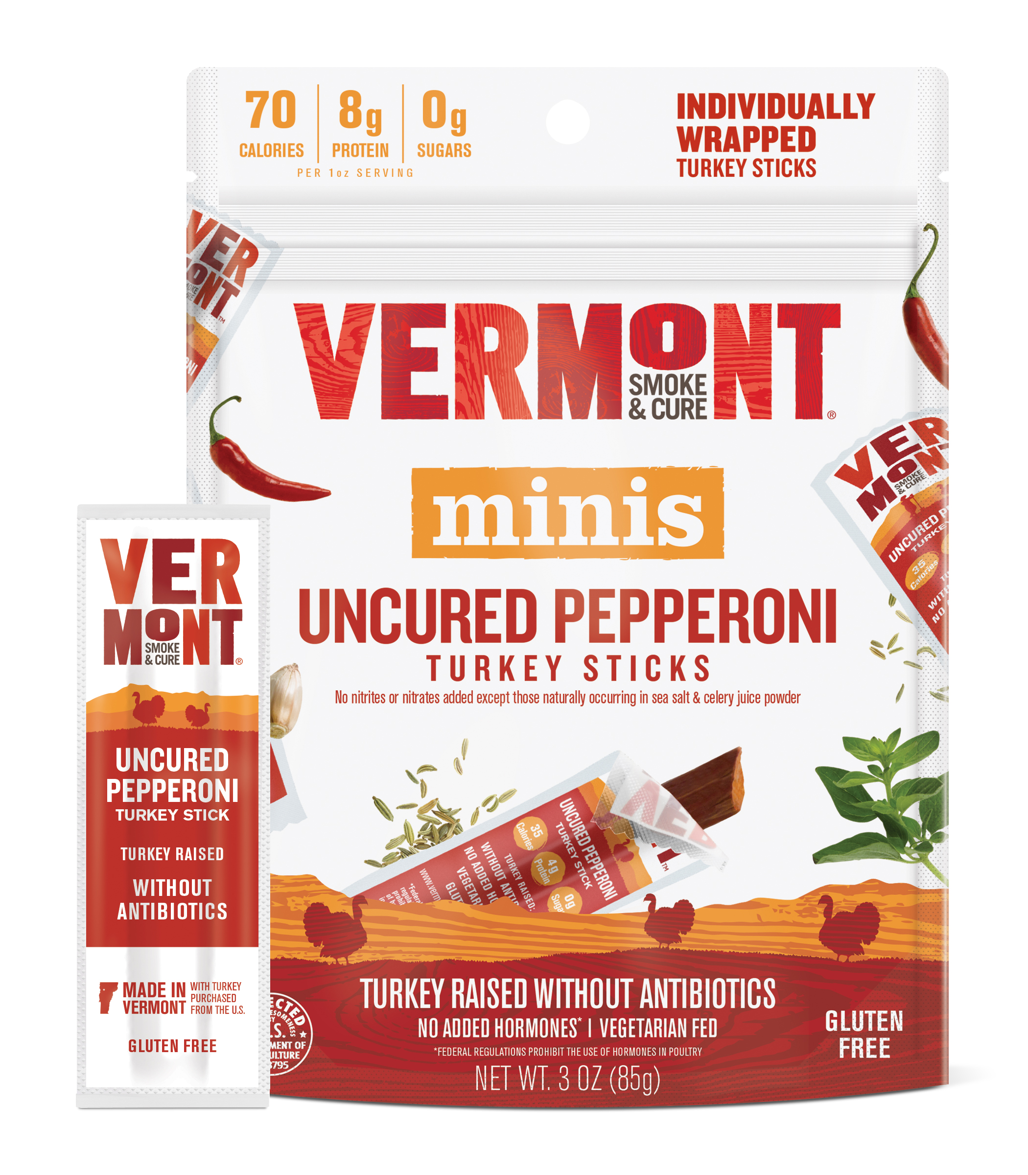 Uncured Pepperoni Turkey Meat Sticks | Vermont Smoke & Cure®